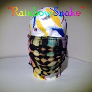 Hand-dyed 100% Cotton Pleated Face Covering - “Rainbow Snake”